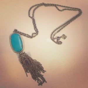 Kendra Scott gold long pendant necklace:turquoise
